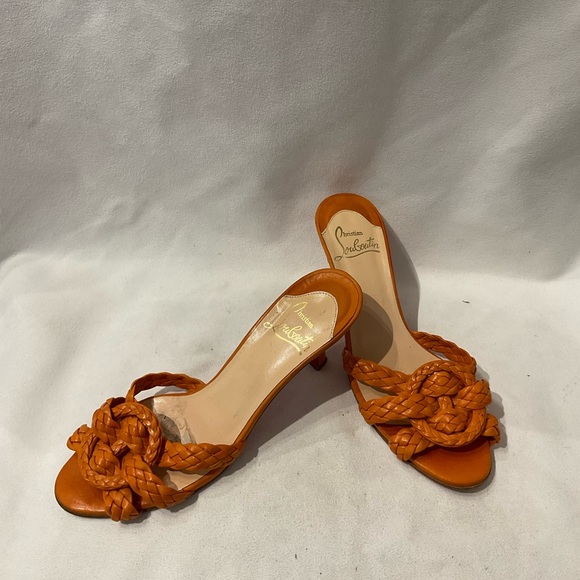 Christian Louboutin Orange Braided Leather Mule Heels - Picture 6 of 6